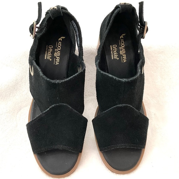 Black Koolaburra by Ugg Dressy Suede Strappy Chunky Block Heel Open Toe Sz 6 - Picture 4 of 16